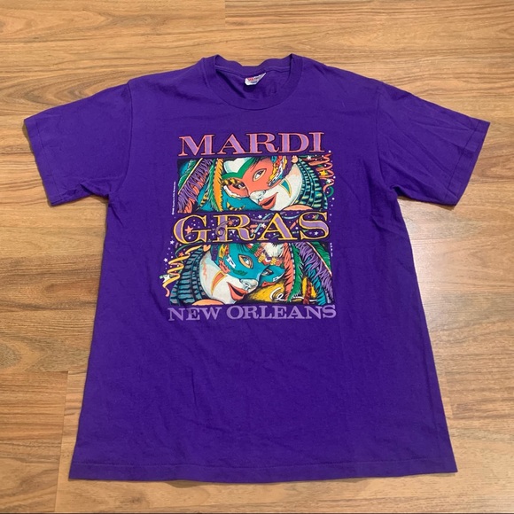 Vintage 90s Mardi Gras New Orleans Graphic Print Adult Large Glitter - Picture 1 of 7